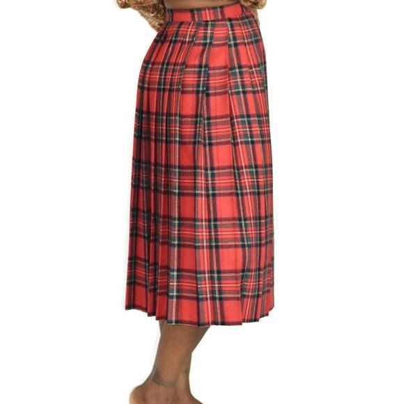 Chaus Tartan Skirt Red Vintage Midi Plaid Check Kilt Pleats Wrap Wool Size Small - Picture 3 of 12